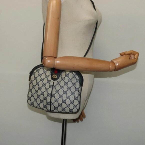 GUCCI GG Supreme Sherry Line Shoulder Bag PVC Navy Gold 904 02 047 Auth SW846 - Picture 3 of 16